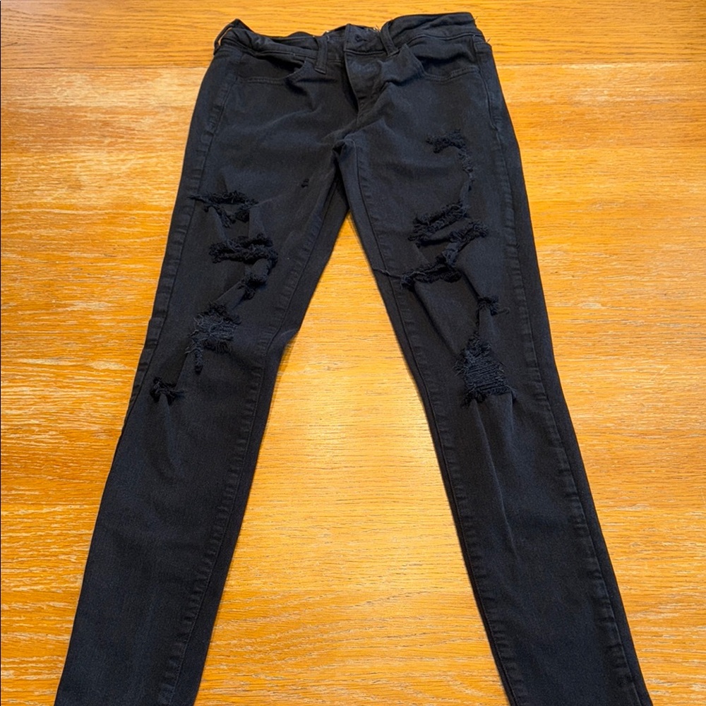 American Eagle Outfitters Black Skinny Jeans with Edgy Distressing